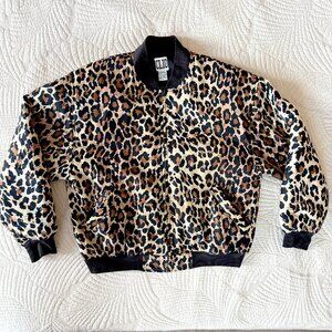 VTG 90s Y2K Mobwife Leopard Animal Print 100% Silk Bomber Jacket Size S | Clio